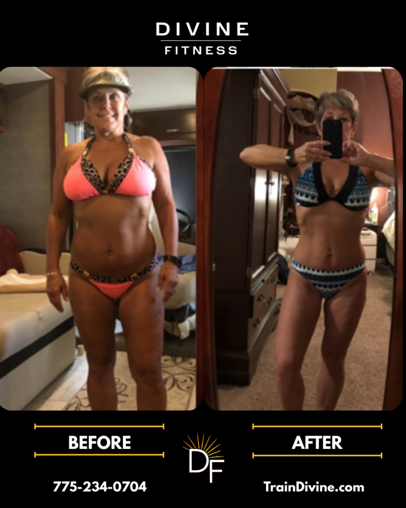 Female fitness before and after transformation with Divine Fitness, a mobile personal trainer in Reno and Sparks