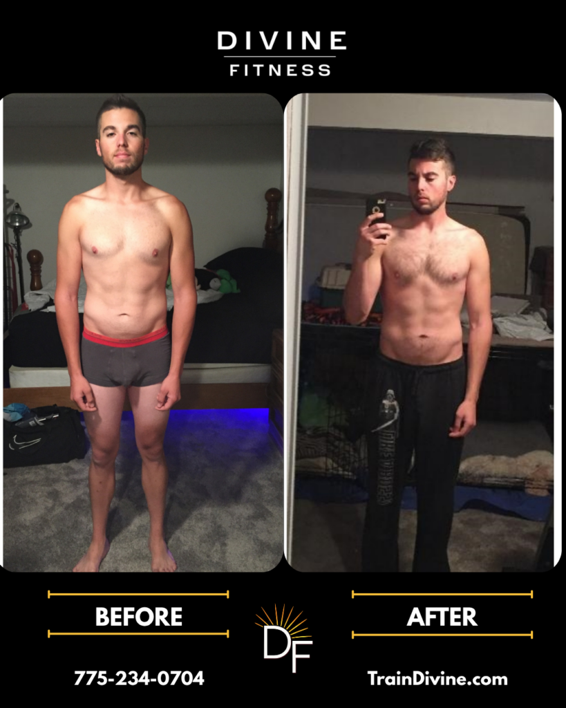 Male weight loss and body transformation from Divine Fitness, a mobile personal trainer in Reno and Sparks.